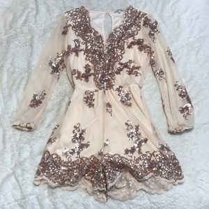 Nude/Rose Gold Embellished Romper